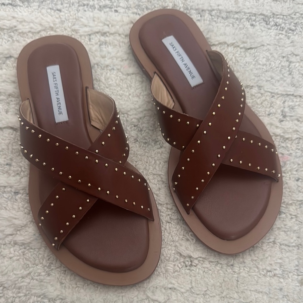 Saks Fifth Avenue Brown Studded Women's Sandals